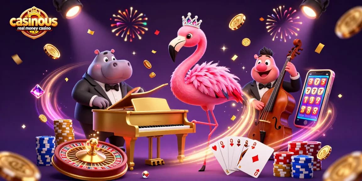 Experience the thrill of casinous.com real money casino with vibrant 3D casino characters and dynamic gaming elements.