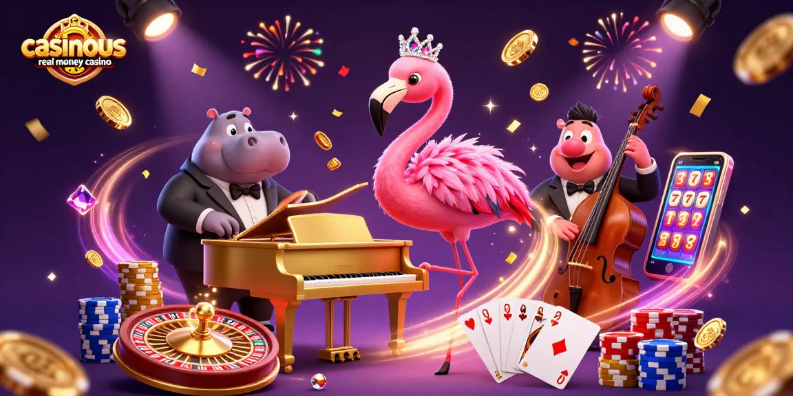 Experience the thrill of casinous.com real money casino with vibrant 3D casino characters and dynamic gaming elements.