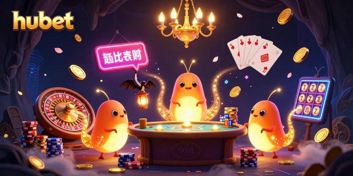 Experience the thrill at hubet, where glowing creatures illuminate a vibrant casino filled with exciting games.