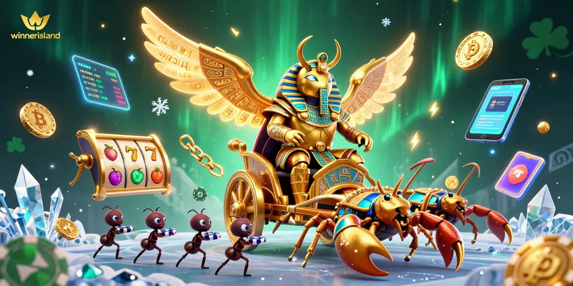 Winning big at winnerisland casino with golden scarab and vibrant game elements.